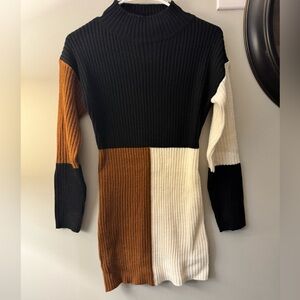 Elegant Colorblock Long Sleeve Dress